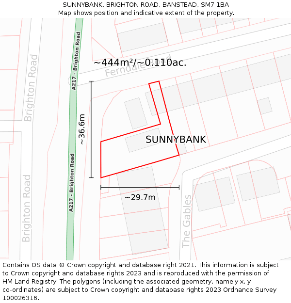 SUNNYBANK, BRIGHTON ROAD, BANSTEAD, SM7 1BA: Plot and title map