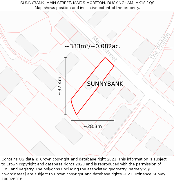 SUNNYBANK, MAIN STREET, MAIDS MORETON, BUCKINGHAM, MK18 1QS: Plot and title map
