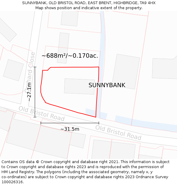 SUNNYBANK, OLD BRISTOL ROAD, EAST BRENT, HIGHBRIDGE, TA9 4HX: Plot and title map