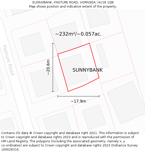 SUNNYBANK, PASTURE ROAD, HORNSEA, HU18 1QB: Plot and title map