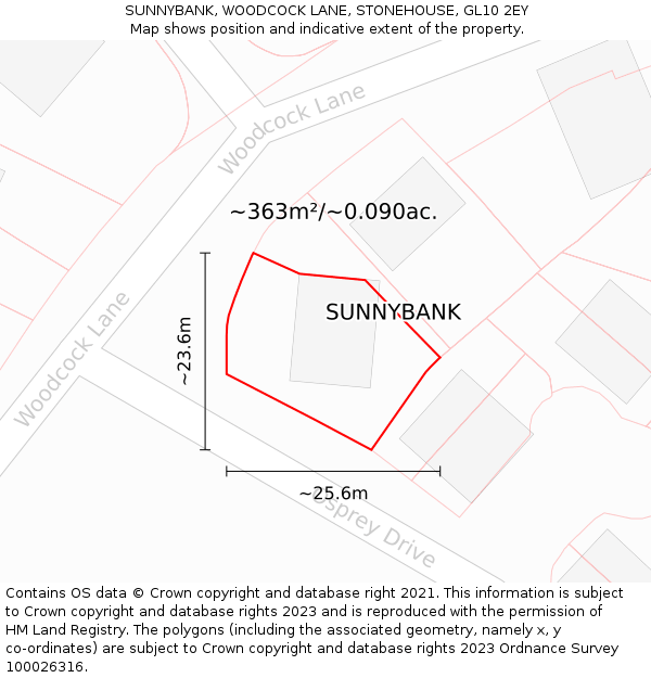 SUNNYBANK, WOODCOCK LANE, STONEHOUSE, GL10 2EY: Plot and title map