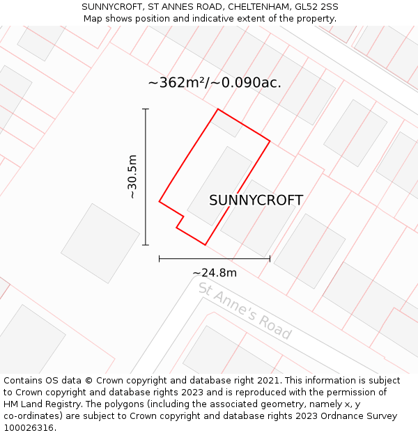 SUNNYCROFT, ST ANNES ROAD, CHELTENHAM, GL52 2SS: Plot and title map
