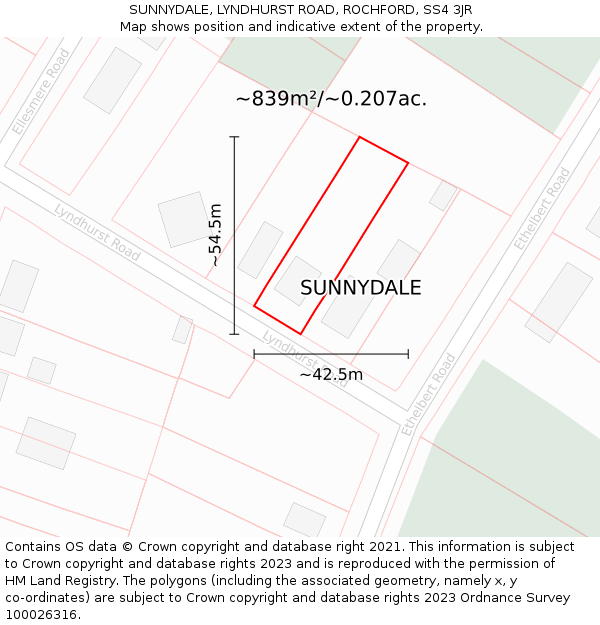 SUNNYDALE, LYNDHURST ROAD, ROCHFORD, SS4 3JR: Plot and title map