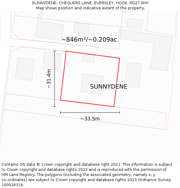 SUNNYDENE, CHEQUERS LANE, EVERSLEY, HOOK, RG27 0NY: Plot and title map