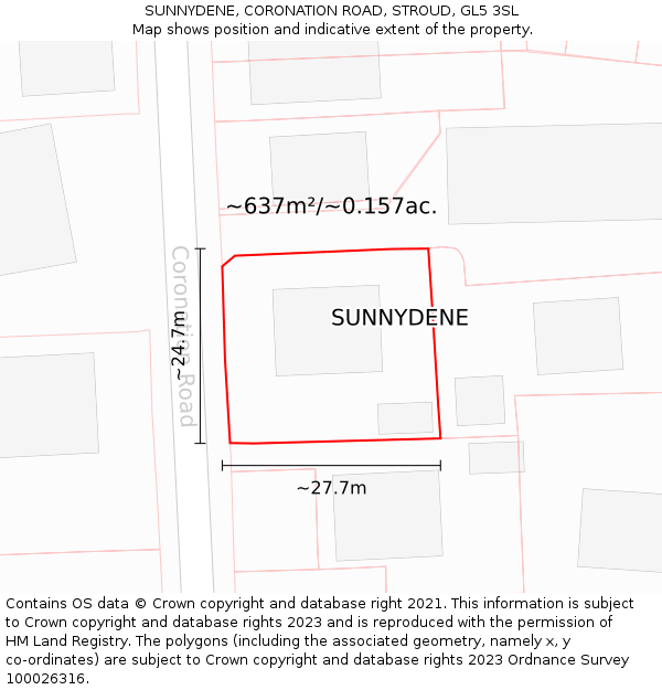 SUNNYDENE, CORONATION ROAD, STROUD, GL5 3SL: Plot and title map