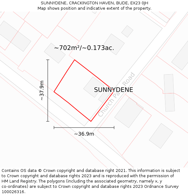 SUNNYDENE, CRACKINGTON HAVEN, BUDE, EX23 0JH: Plot and title map