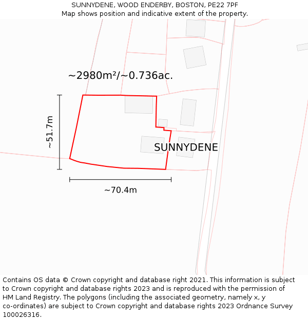 SUNNYDENE, WOOD ENDERBY, BOSTON, PE22 7PF: Plot and title map
