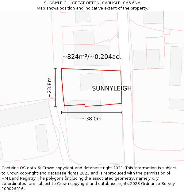 SUNNYLEIGH, GREAT ORTON, CARLISLE, CA5 6NA: Plot and title map