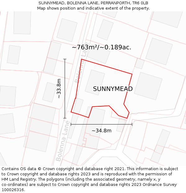 SUNNYMEAD, BOLENNA LANE, PERRANPORTH, TR6 0LB: Plot and title map