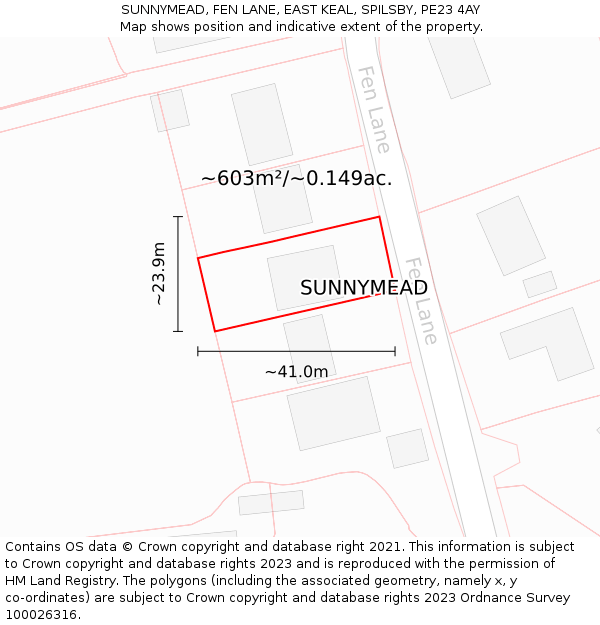 SUNNYMEAD, FEN LANE, EAST KEAL, SPILSBY, PE23 4AY: Plot and title map