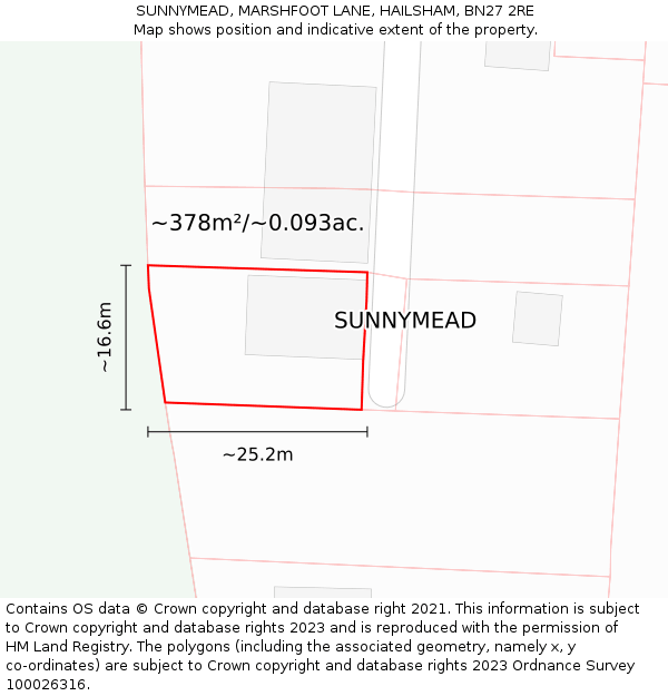 SUNNYMEAD, MARSHFOOT LANE, HAILSHAM, BN27 2RE: Plot and title map