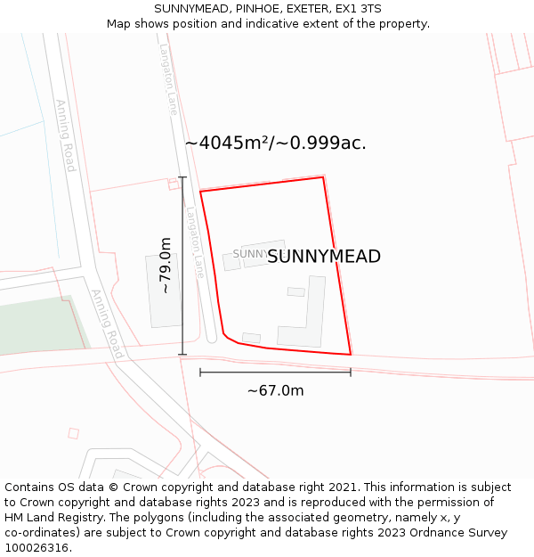 SUNNYMEAD, PINHOE, EXETER, EX1 3TS: Plot and title map