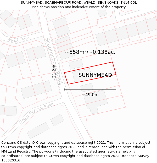 SUNNYMEAD, SCABHARBOUR ROAD, WEALD, SEVENOAKS, TN14 6QL: Plot and title map