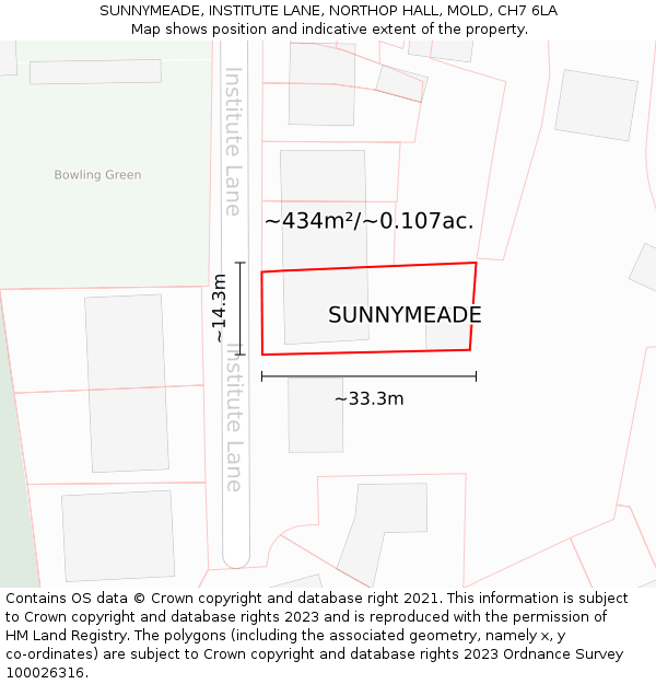 SUNNYMEADE, INSTITUTE LANE, NORTHOP HALL, MOLD, CH7 6LA: Plot and title map