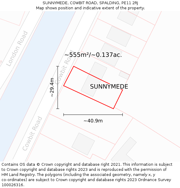 SUNNYMEDE, COWBIT ROAD, SPALDING, PE11 2RJ: Plot and title map