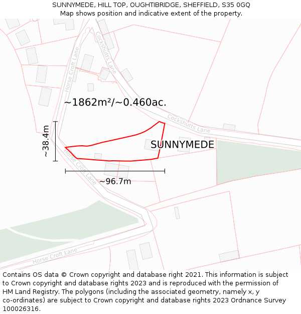 SUNNYMEDE, HILL TOP, OUGHTIBRIDGE, SHEFFIELD, S35 0GQ: Plot and title map