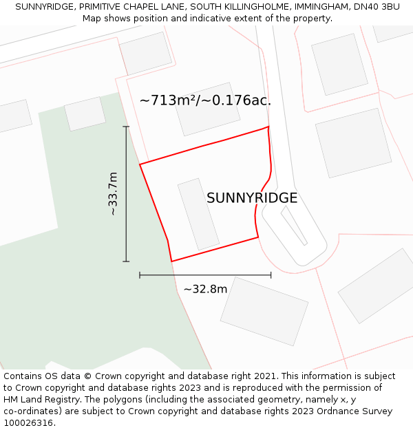 SUNNYRIDGE, PRIMITIVE CHAPEL LANE, SOUTH KILLINGHOLME, IMMINGHAM, DN40 3BU: Plot and title map