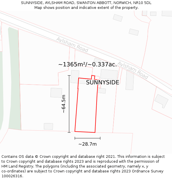 SUNNYSIDE, AYLSHAM ROAD, SWANTON ABBOTT, NORWICH, NR10 5DL: Plot and title map