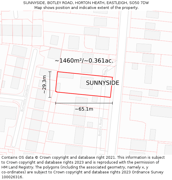 SUNNYSIDE, BOTLEY ROAD, HORTON HEATH, EASTLEIGH, SO50 7DW: Plot and title map