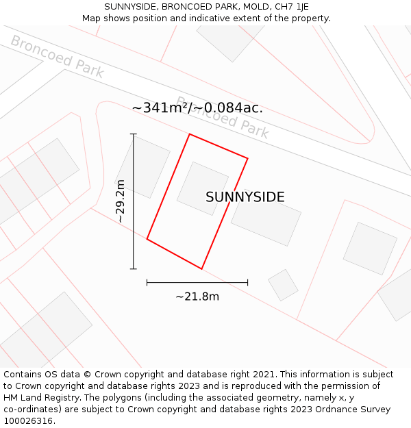 SUNNYSIDE, BRONCOED PARK, MOLD, CH7 1JE: Plot and title map