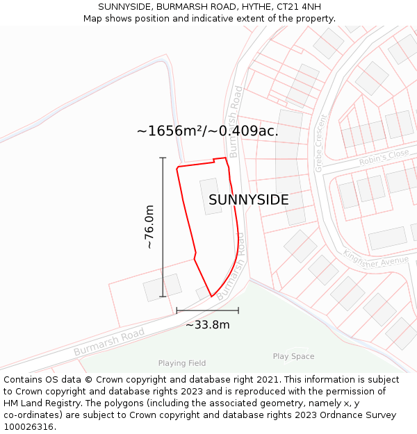 SUNNYSIDE, BURMARSH ROAD, HYTHE, CT21 4NH: Plot and title map