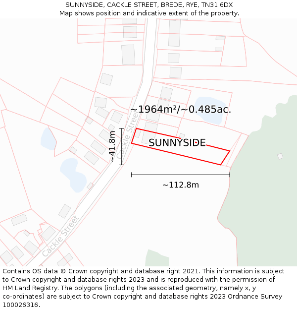 SUNNYSIDE, CACKLE STREET, BREDE, RYE, TN31 6DX: Plot and title map