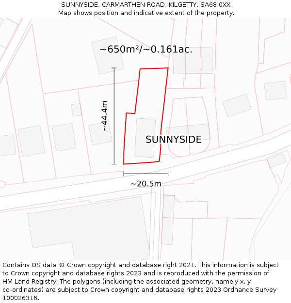 SUNNYSIDE, CARMARTHEN ROAD, KILGETTY, SA68 0XX: Plot and title map