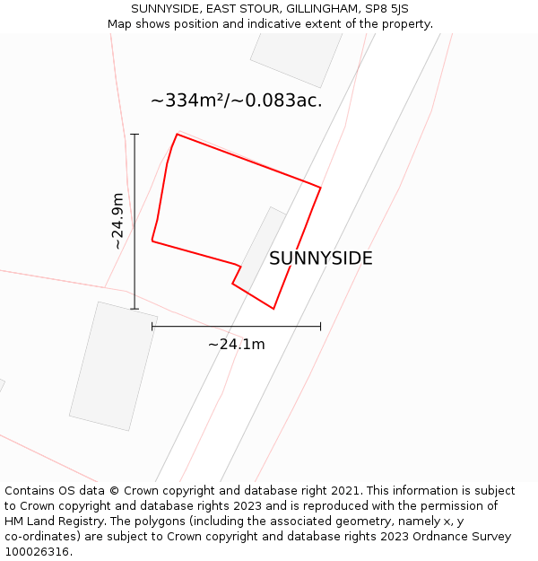 SUNNYSIDE, EAST STOUR, GILLINGHAM, SP8 5JS: Plot and title map