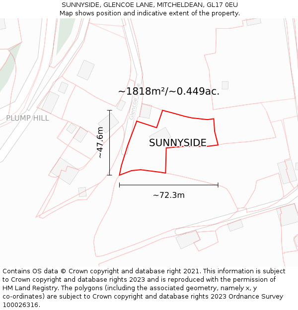 SUNNYSIDE, GLENCOE LANE, MITCHELDEAN, GL17 0EU: Plot and title map