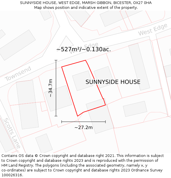 SUNNYSIDE HOUSE, WEST EDGE, MARSH GIBBON, BICESTER, OX27 0HA: Plot and title map