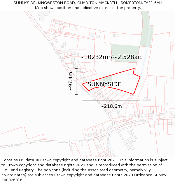 SUNNYSIDE, KINGWESTON ROAD, CHARLTON MACKRELL, SOMERTON, TA11 6AH: Plot and title map