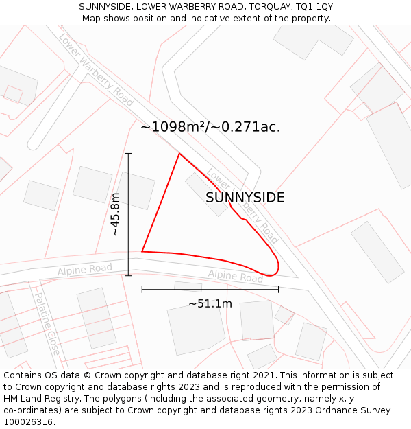 SUNNYSIDE, LOWER WARBERRY ROAD, TORQUAY, TQ1 1QY: Plot and title map