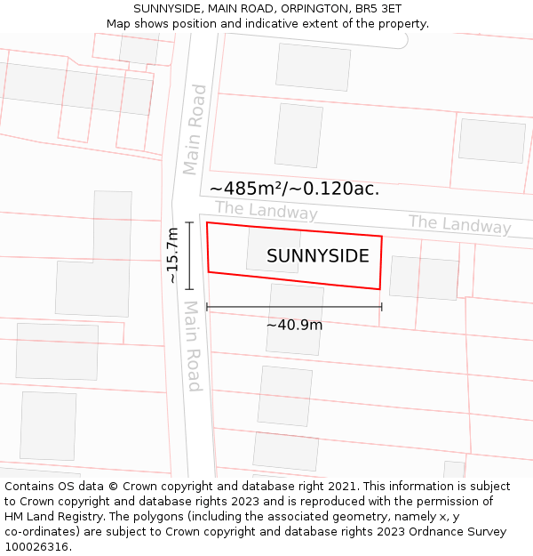 SUNNYSIDE, MAIN ROAD, ORPINGTON, BR5 3ET: Plot and title map
