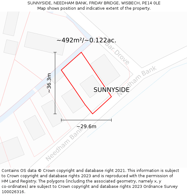 SUNNYSIDE, NEEDHAM BANK, FRIDAY BRIDGE, WISBECH, PE14 0LE: Plot and title map