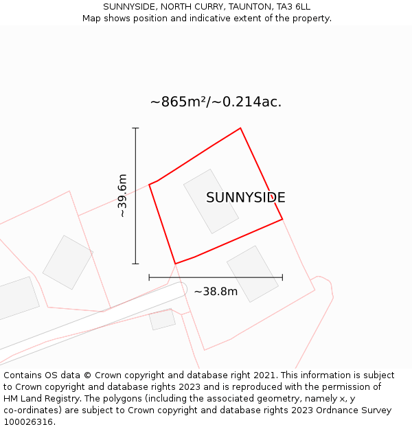 SUNNYSIDE, NORTH CURRY, TAUNTON, TA3 6LL: Plot and title map