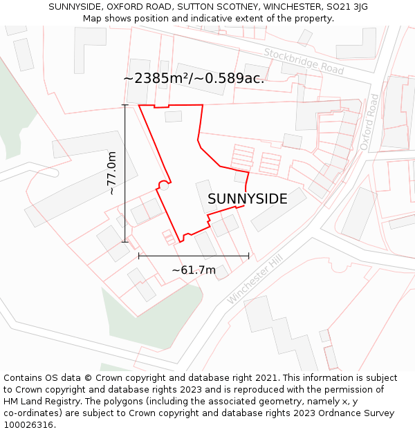 SUNNYSIDE, OXFORD ROAD, SUTTON SCOTNEY, WINCHESTER, SO21 3JG: Plot and title map