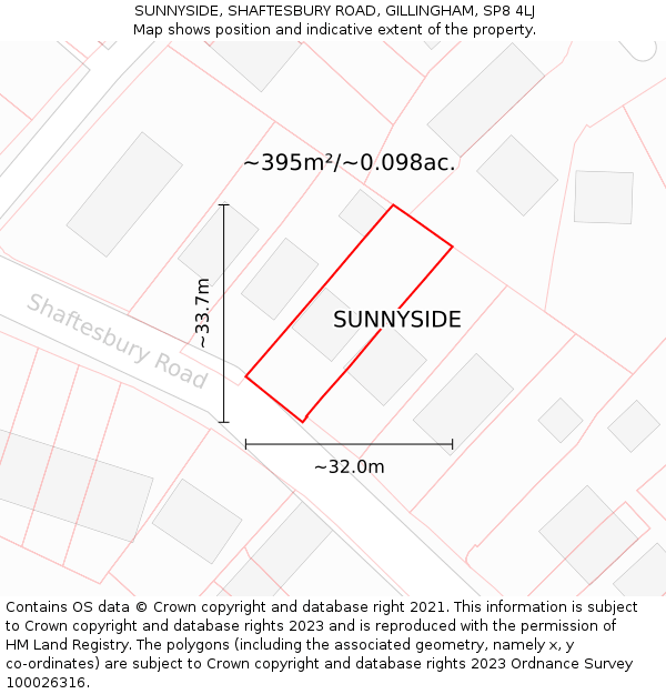 SUNNYSIDE, SHAFTESBURY ROAD, GILLINGHAM, SP8 4LJ: Plot and title map