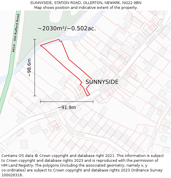 SUNNYSIDE, STATION ROAD, OLLERTON, NEWARK, NG22 9BN: Plot and title map