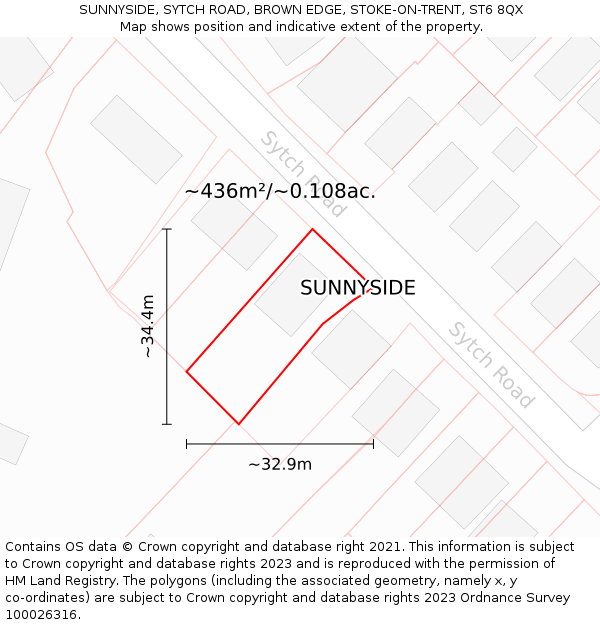 SUNNYSIDE, SYTCH ROAD, BROWN EDGE, STOKE-ON-TRENT, ST6 8QX: Plot and title map