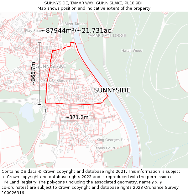 SUNNYSIDE, TAMAR WAY, GUNNISLAKE, PL18 9DH: Plot and title map