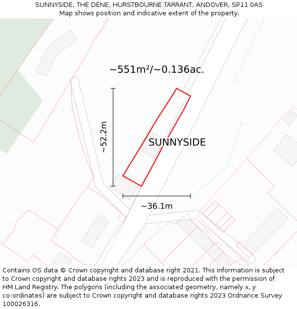 SUNNYSIDE, THE DENE, HURSTBOURNE TARRANT, ANDOVER, SP11 0AS: Plot and title map