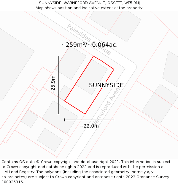 SUNNYSIDE, WARNEFORD AVENUE, OSSETT, WF5 9NJ: Plot and title map