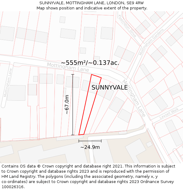 SUNNYVALE, MOTTINGHAM LANE, LONDON, SE9 4RW: Plot and title map