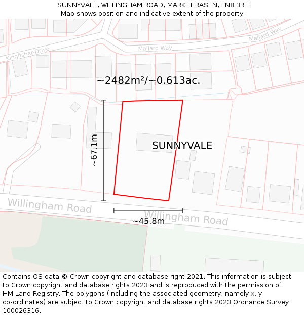 SUNNYVALE, WILLINGHAM ROAD, MARKET RASEN, LN8 3RE: Plot and title map