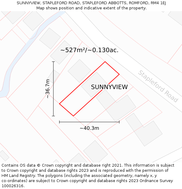 SUNNYVIEW, STAPLEFORD ROAD, STAPLEFORD ABBOTTS, ROMFORD, RM4 1EJ: Plot and title map