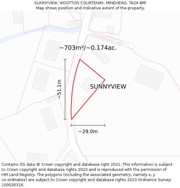 SUNNYVIEW, WOOTTON COURTENAY, MINEHEAD, TA24 8RF: Plot and title map