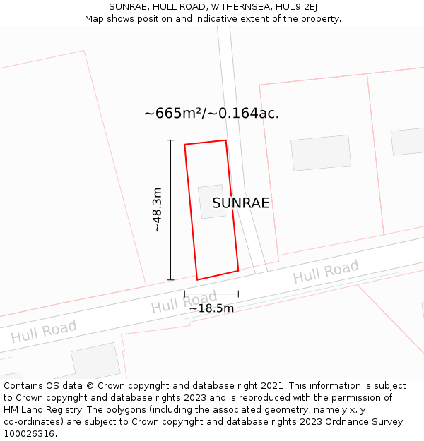 SUNRAE, HULL ROAD, WITHERNSEA, HU19 2EJ: Plot and title map