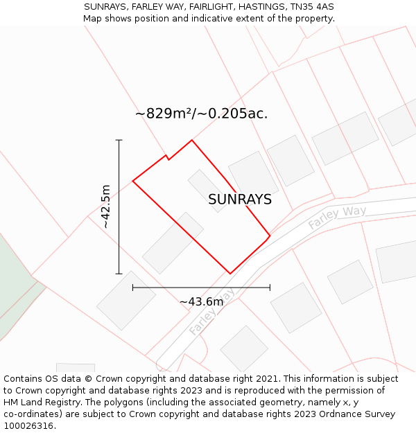 SUNRAYS, FARLEY WAY, FAIRLIGHT, HASTINGS, TN35 4AS: Plot and title map