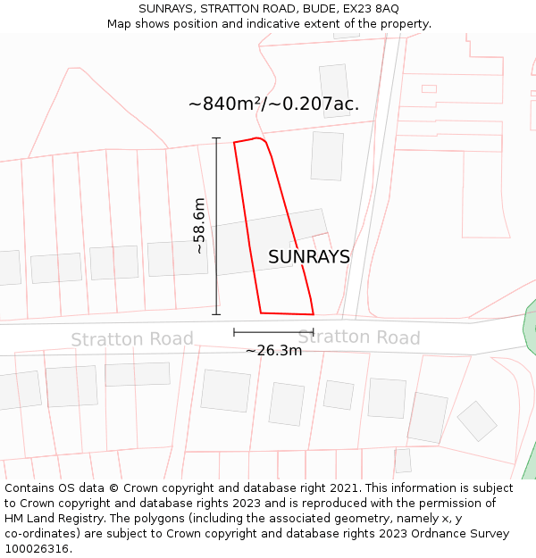 SUNRAYS, STRATTON ROAD, BUDE, EX23 8AQ: Plot and title map