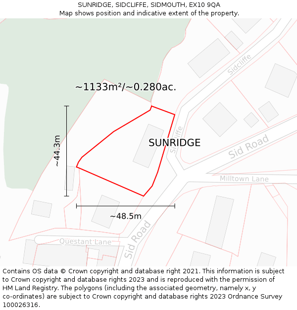 SUNRIDGE, SIDCLIFFE, SIDMOUTH, EX10 9QA: Plot and title map